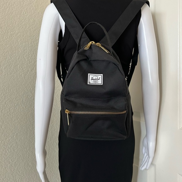 Herschel Nova Black Mini Backpack front zip pocket top zip top handle - Picture 3 of 14